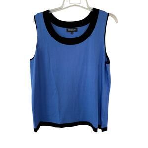 Jones New York Periwinkle knit sleeveless top size 2X black collar